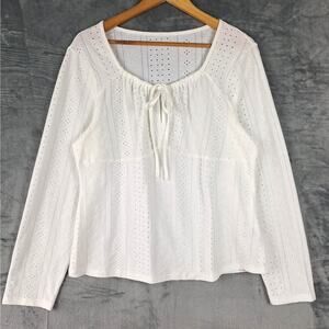 Womens Top 3XL White‎ Cottagecore Babydoll Y2K Peasant Boho Eyelet Angel Fairy